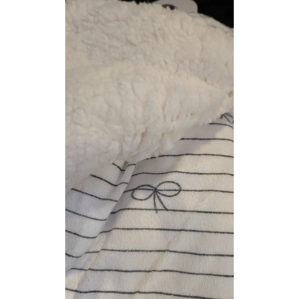 Nicole Miller Pink White Micro Mink Stripe Sherpa Baby Blanket - NEW